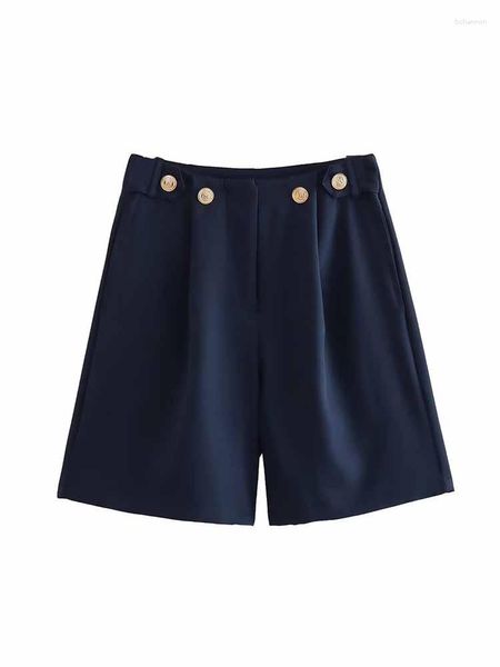 Shorts pour femmes femmes Chic mode or poitrine décoration plissé décontracté Vintage taille haute poches latérales fermeture éclair femme jupes Mujer