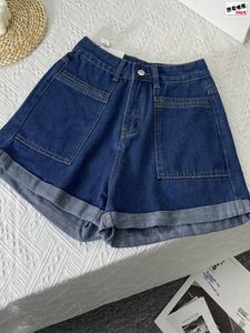 Pantalones cortos de mujer azul oscuro Denim verano Y2k cintura alta ancho Vintage Harajuku estilo coreano Casual pantalones cortos sueltos 2023