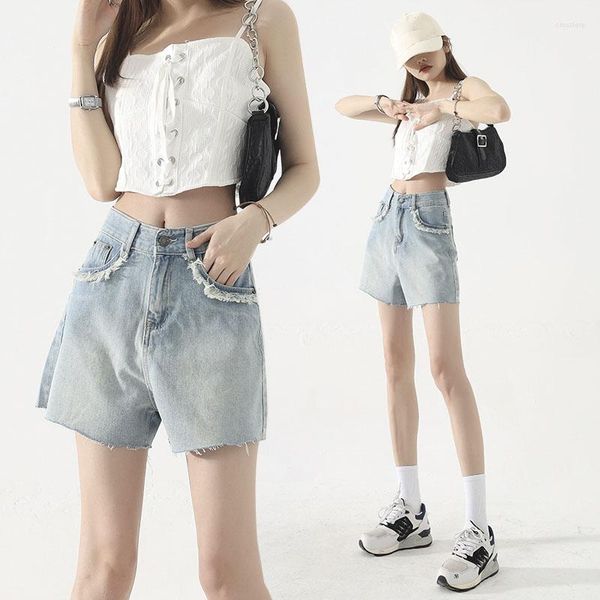 Shorts pour femmes femmes Denim été taille haute poches Flash Design décontracté Simple solide tout match Streetwear vêtements