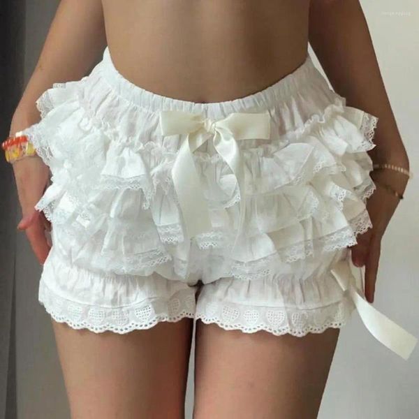 Shorts de mujeres Women Women Elástica Bow Lace Lace Bow con alto diseño de múltiples capas para festivales de música