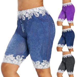 Damesshorts Damesmode Kant Patchwork Hoge taille leggings Klassieke elastische strakke denim Sport knielange minibroeken