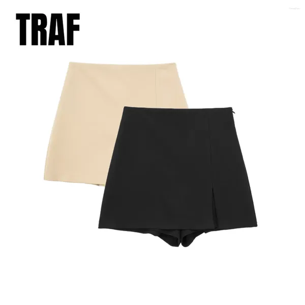 Shorts pour femmes Femmes Mode Printemps Split Design Culottes Pantalon Chic Femelle Side Zip Noir Une Ligne Taille Haute Mujer