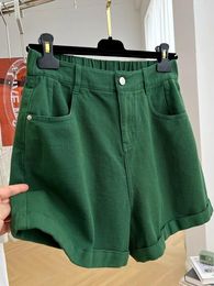 Short féminin Femme Green Denim Streetwear Oversize Longueur Longueur Jeans 2000s Y2K HARAJUKU PANT