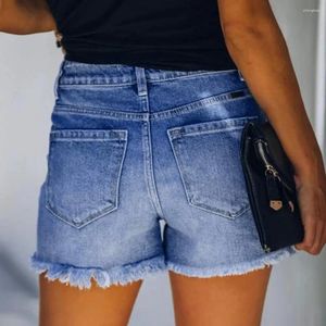 Women's Shorts Women High Rise stijlvolle taille denim met gescheurde rand multi -zakken slanke fit knop sluiting voor de zomer