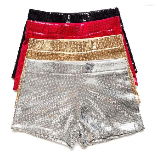 Pantalones cortos para mujer, cintura alta, lentejuelas brillantes, pantalones cortos relucientes, pierna recta, fiesta, puesta en escena, ropa para discoteca