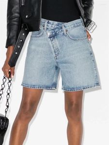 Women's Shorts Women High Taille Rechte Denim 2024 Zomer Asymmetrische schuine placket vrouwelijke blauwe korte broek jeans