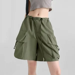 Pantalones cortos para mujeres Cargas con estilo de cintura alta con diseño de piernas ancho con cordón múltiples para comodidad