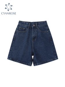 Shorts pour femme Femmes taille haute jambe large Denim Shorts décontracté femme solide Streetwear genou longueur droit jean Bermuda été 230509