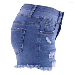 Short féminin jeans jeans élégant de taise haute avec détail de bord de bord déchiré la fermeture de bouton slim silhouette respirant pour l'été