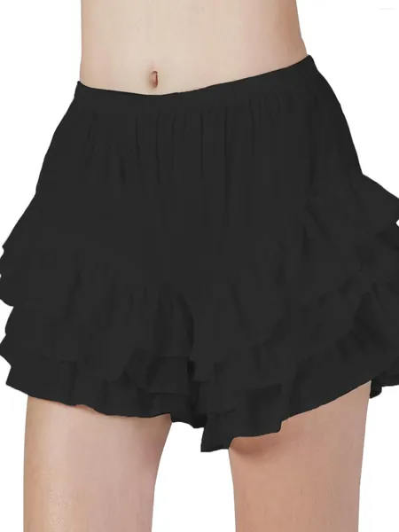 Pantalones cortos para mujer Kawaii lindo volante blanco cintura elástica en capas encaje botín ropa interior sexy negro con volantes lolita bombachos