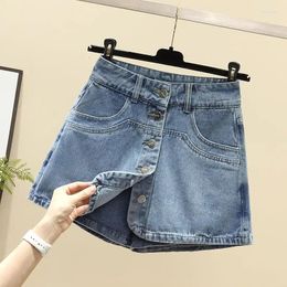 Women's Shorts Women Koreaanse A-lijn Jean Szorty Fashion Rake Pantaloncini Casual Vintage High Taille Slim Denim Culottes Summer