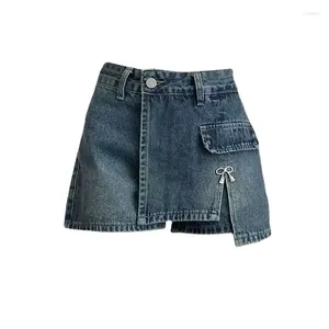 Shorts Femmes Femmes Coréenne Y2K Vintage Bleu Ceintures Casual Court Denim Mini Jupes Esthétique Grunge Taille Haute Jeans A-ligne Jupe Alt Vêtements