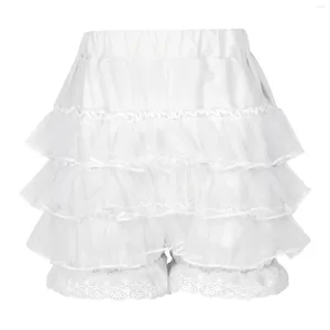 Dames Shorts Dames Kanten rand Gelaagde ruches Rokken Mode Witte elastische tailleband Stroken Bloomers Lolita Casual Dagelijkse kleding