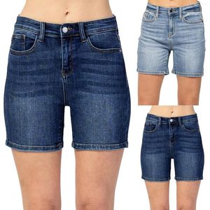 Damesshorts Dames Mid Rise Ripped Stretchy Jeans Casual Denim Dames Designer Broek M1 Jean Jurk