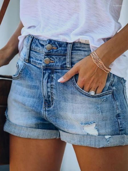 Pantalones cortos de mujer Pantalones de mujer Tendencia clásica Ripped Rolled Up Stretch Edge Biker de cintura alta Denim Casual Sandy Beach Motion