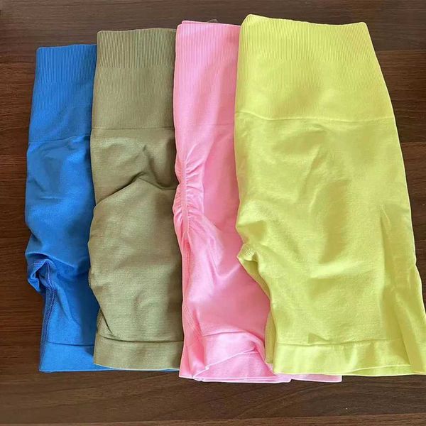 Pantalones cortos de mujer Pantalones cortos de gimnasio de color rosa para mujer, mallas deportivas de verano, pantalones cortos de cintura alta, pantalones cortos de Yoga para Fitness, ropa de entrenamiento para motorista para mujer L24313