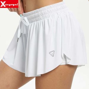 Damesshorts Dames 2-in-1 Flowy Fitness-shorts Atletisch kort Sneldrogend Gym kort Dubbellaags Hoge taille Korte korte hardloopjurk J230601