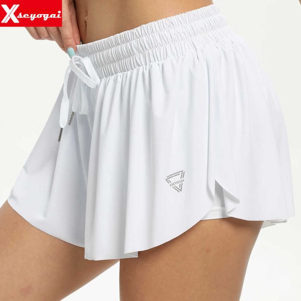 Shorts pour femmes Shorts de fitness fluides 2 en 1 pour femmes Short athlétique à séchage rapide Gym Short double couche taille haute courte course robe courte J230601