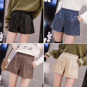 Shorts Femmes Mode Femme Taille Haute En Cuir Femmes Plus Taille Large Jambe Booty Feminino Automne Hiver Coréen Poches PU Court Mujer