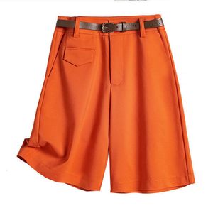 Dames shorts shorts dames zomers shorts casual hoge taille korte broek vrouwelijke vaste kleur oranje knop vlieg losse bermuda shorts voor vrouwen 230417