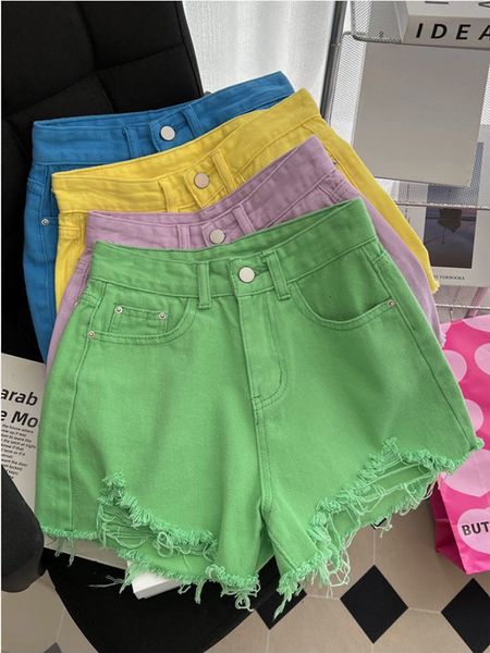 Shorts pour femmes Shorts d'été pour femmes Pinkycolor High Street Fashion Short en jean taille haute Sexy Pole Dance avec ourlet brut Pantalon A-line bleu 230325