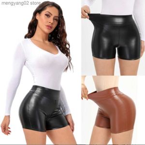 Pantalones cortos de mujer Mujer Sexy Faux Leather negro Pantalones cortos elásticos Chica Cintura alta Beach Hot Shorts YF049- # 815 T230515