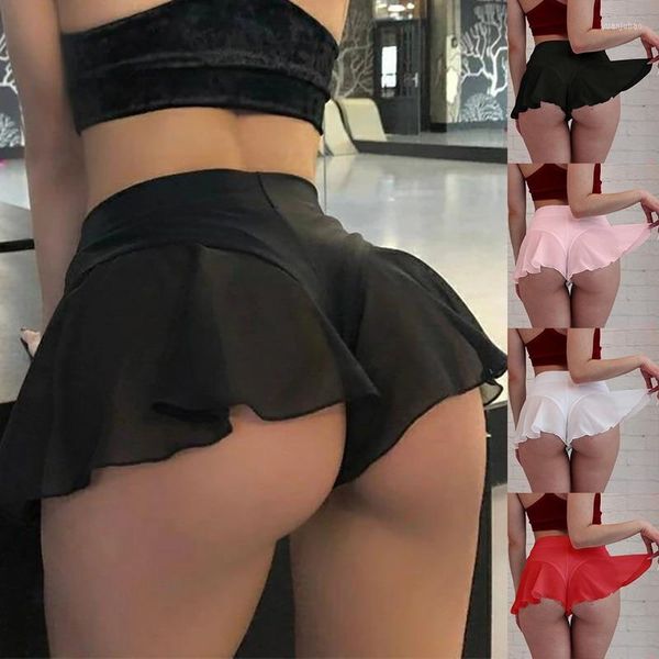 Pantalones cortos para mujer Mujeres Sexy Flounce Deportes Falda de tenis Chicas Gimnasio Danza corta Color Sólido Anti-vaciado para