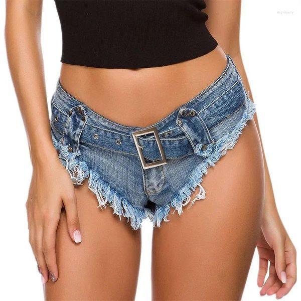 Pantalones cortos para mujer Mujeres Sexy Jeans Verano Otoño Moda Cintura baja Denim Hole Belt Mini Short Beach Casual Booty Club Party