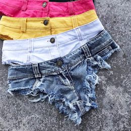 Pantalones cortos de mujer Sexy cintura baja agujero borla Denim Jeans Tanga corto femenino