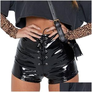 Femmes Shorts Femmes Sexy En Cuir PU À Lacets Rouge Noir Taille Haute Bandage Mini Y200512 Drop Delivery Vêtements Vêtements Pour Femmes Dhzqe