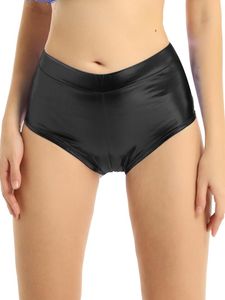 Shorts pour femmes Pantalons en cuir verni métallique brillant pour femmes Taille moyenne élastique Tenues Rave extensibles Discothèques Danse Clubwear