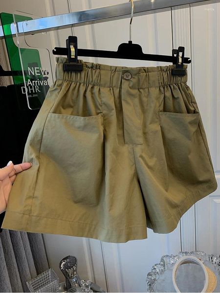 Pantalones cortos para mujer Pantalones cortos para mujer Color sólido Bolsillos dobles Verano suelto Cintura alta Casual Vintage Pierna ancha 2024