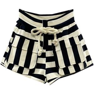 Dames shorts vrouwen gestreepte casual shorts 2023 Nieuwe zomerelastische taille losse brede poten A-vormige sportshorts Y240425