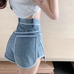 Shorts pour femmes Femmes Summer Denim Coton Stripe Splicing Irrégulière Dames Skinny Rétro Super Short Jeans