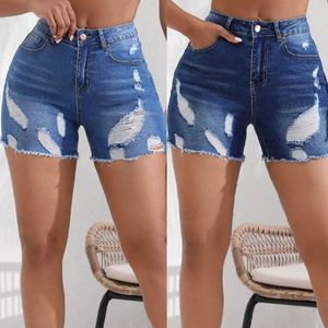 Shorts pour femmes femmes été denim dames taille haute stretch jeans déchiré trou gland pantalon court