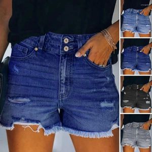 Dames shorts dames zomer denim gescheurd rand hol uit jeans stevige kleur slank fit high taille woon -feest club short broek
