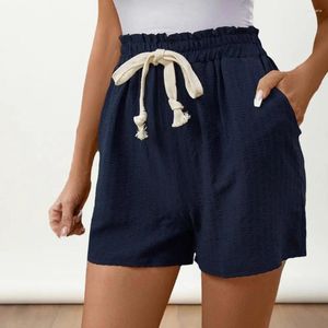 Shorts pour femmes Femmes Été Cordon de serrage Taille élastique Fronces Poches lâches au-dessus de la longueur du genou Respirant Casual Beach