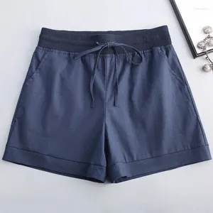 Pantalones cortos para mujer Mujeres Verano de alta calidad Algodón Elástico Cintura Lino Tamaño grande Negro Verde Azul Naranja Deportes Casuales