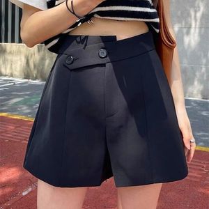 Pantalones cortos de verano para mujer, hasta la rodilla, para oficina, para mujer, a la moda, fáciles de combinar, de cintura alta, acampanados, negro sólido, Harajuku, holgados, Ulzzang C41