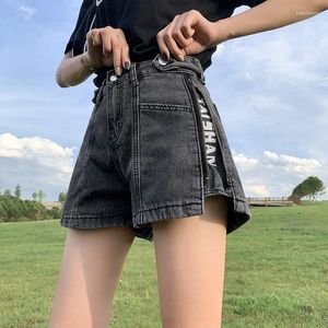 Shorts pour femmes Femmes Été Coréen Taille Haute Denim Mode Tendance Côté Fermeture À Glissière Poche Épissage Lâche Polyvalent Pantalon Large Jambe