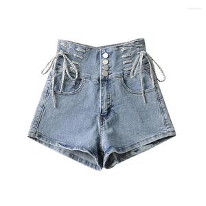 Dames shorts vrouwen zomer mini high taille denim vrouwelijke broeken uit het verslag van veterontwerp sexy