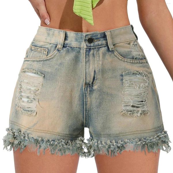 Short féminin Femmes Summer Denim High Waist Franged Edge Un pantalon de ligne Sports pour