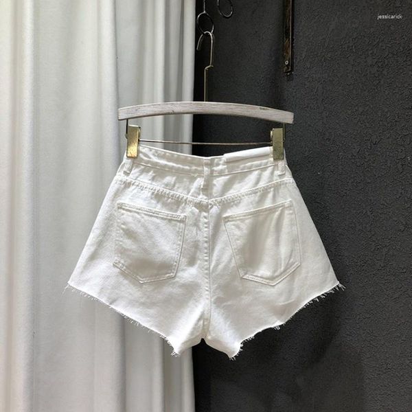 Pantalones cortos de verano para mujer, pantalones vaqueros sexis de pierna ancha con cuentas de cristal y perlas para la playa, ropa de calle informal, pantalones vaqueros ajustados a la moda con borlas