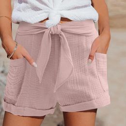 Dames shorts vrouwen zomer sport mode lichtgewicht casual mousseline broek kort met hoge taille trekkoord zakken 2024