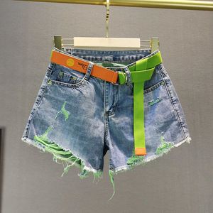 Shorts pour femmes Femmes D'été Mince Sexy Trou Denim Shorts Vert Couleur Contraste Dames À La Mode Lâche Taille Haute Déchiré Jeans Pantalon Street Wear 230503