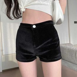 Dames shorts shorts dames zwarte goth broek shorts hoge taille mode strak sexy stretch y2k corduroy vrouwelijke casual broek lente herfst y240420