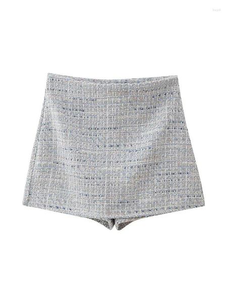 Shorts pour femmes femmes décontracté taille haute dos fermeture éclair jupes de printemps 2024 filles mode plaid bleu ligne pantalons courts