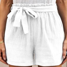Dames shorts dames casual zomer ruche ruches gordel elastische taille met zakken papieren tas vrouwen hoge luipaard