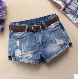 Shorts femininos mulheres cintura média buraco denim shorts primavera verão rasgado feminino s / 3xl sexy jeans curto bermuda femme sem cinto j2719 230325
