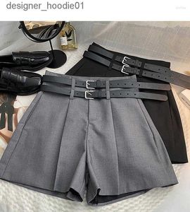Dames shorts shorts shorts shorts zomer Koreaanse casual slanke hoge taille met riem grijs pak wijd been voor vrouwen c240413